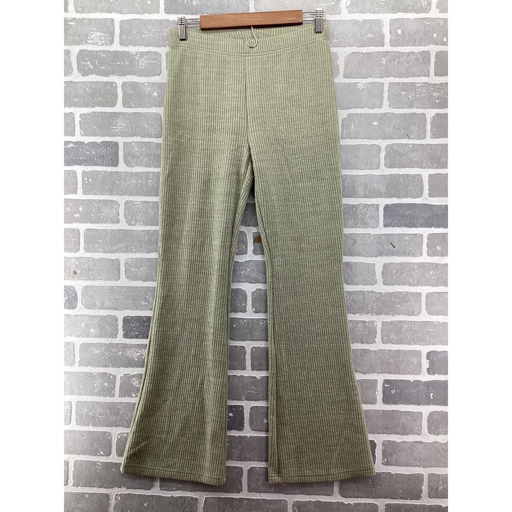 American Eagle Sage Green Ribbed Knit Flare Pants Womens Medium High Rise Lounge